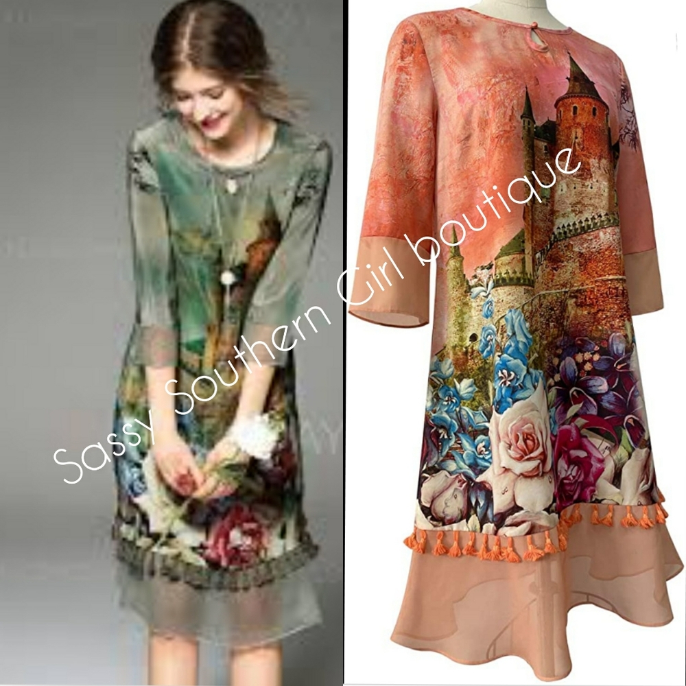 🆕⭐Peach print pom-pom shift dress